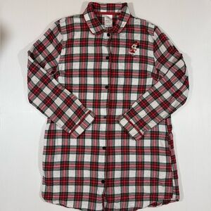 Women’s Disney Minnie Mouse Christmas Red Plaid Button Front Nightgown Medium